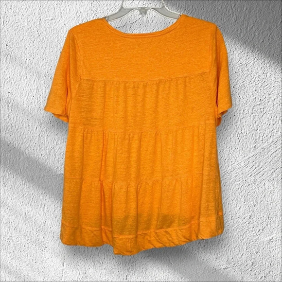 Chicos 100% Linen Orange tiered Back short sleeve Blouse Top size 2 (Large) - Picture 2 of 10